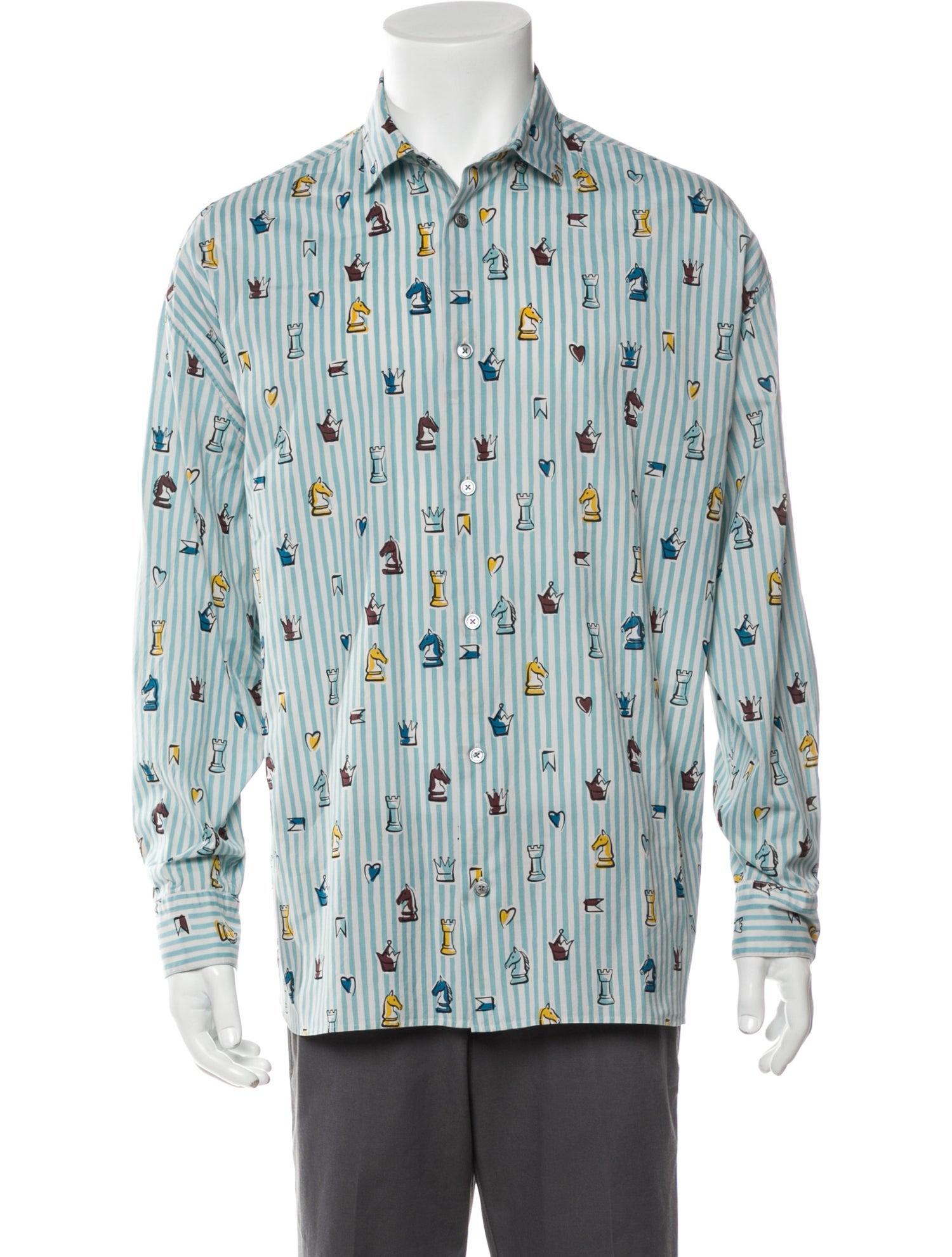 Hermès Printed Long Sleeve Shirt - Blue Casual Shirts, Clothing ...