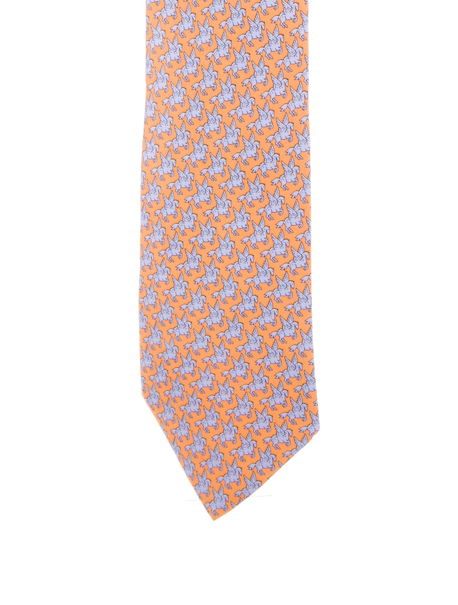 Hermès Orange Unicorn Pattern Silk Tie