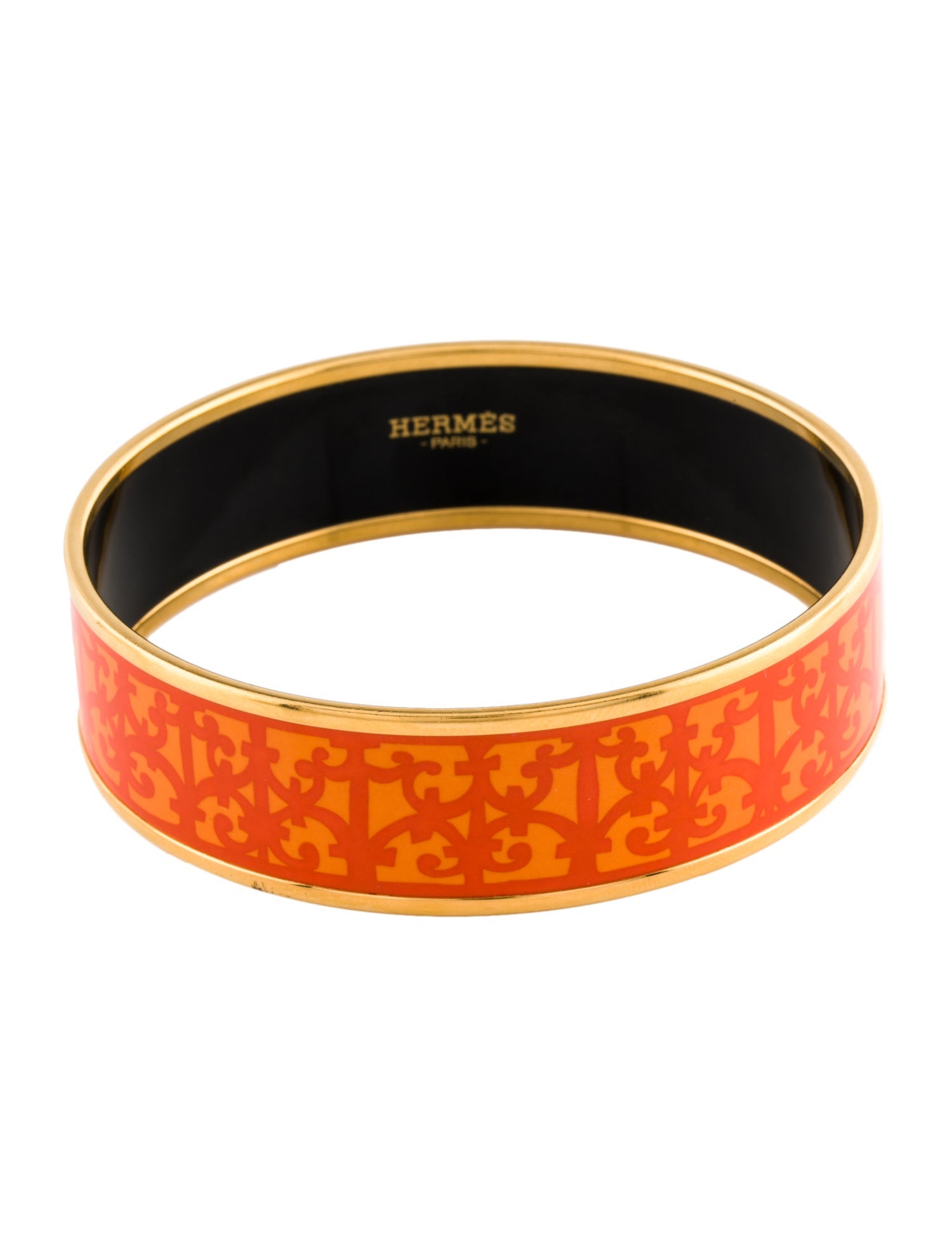 Hermès Loquet Narrow Enamel Bangle Bracelet Brown, 18K Yellow Gold