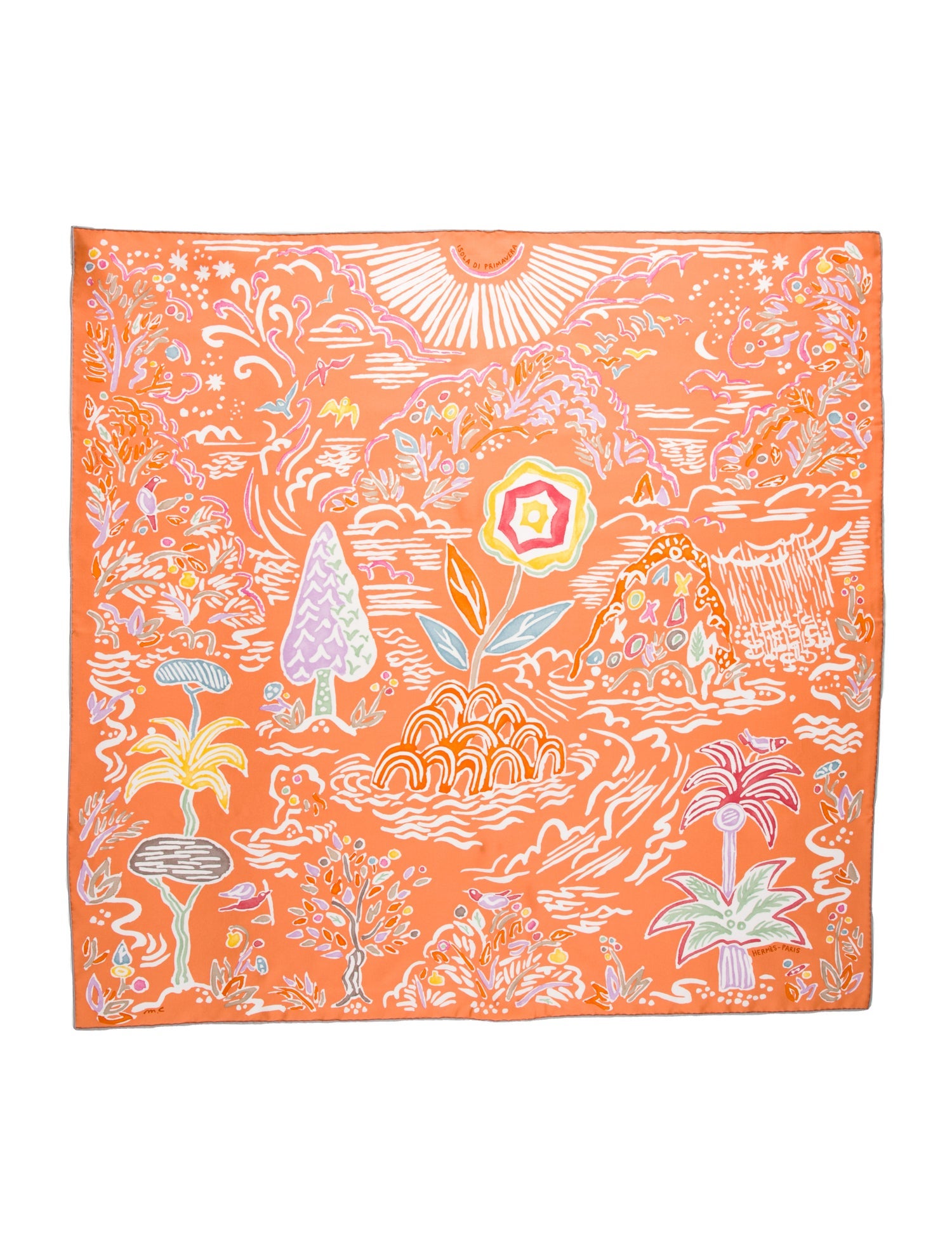 Hermès Isola Di Primavera Silk Scarf w/ Tags - Orange