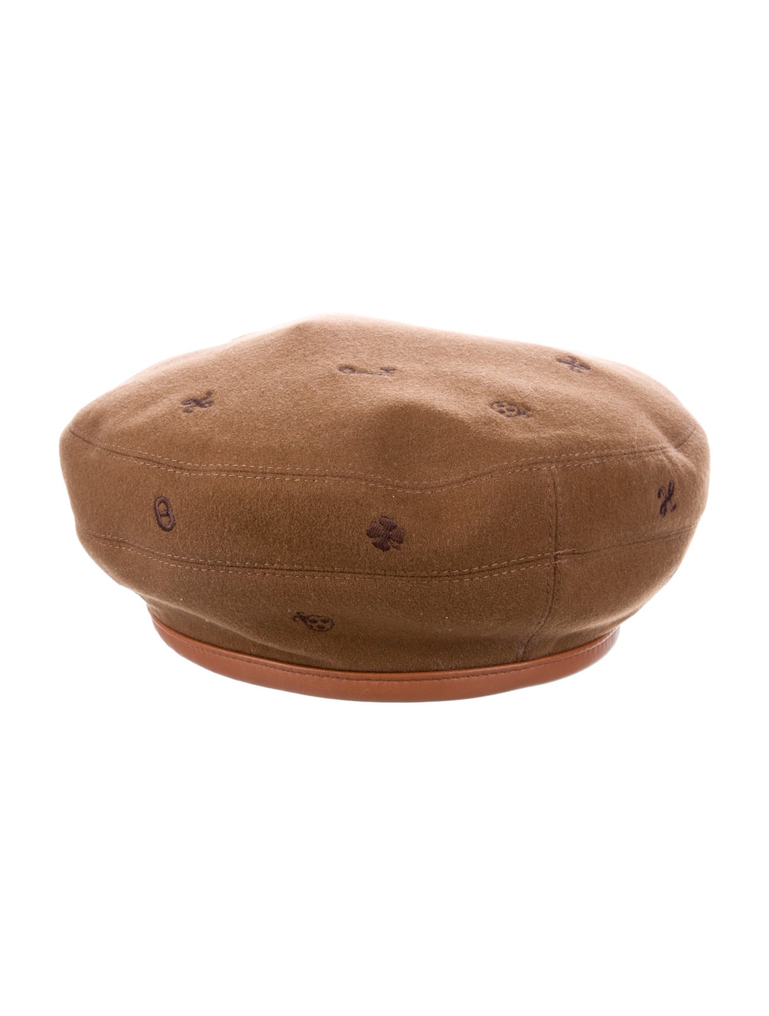 Hermès Brown Pattern Cashmere SaintHonore Charms Beret Brown Hats