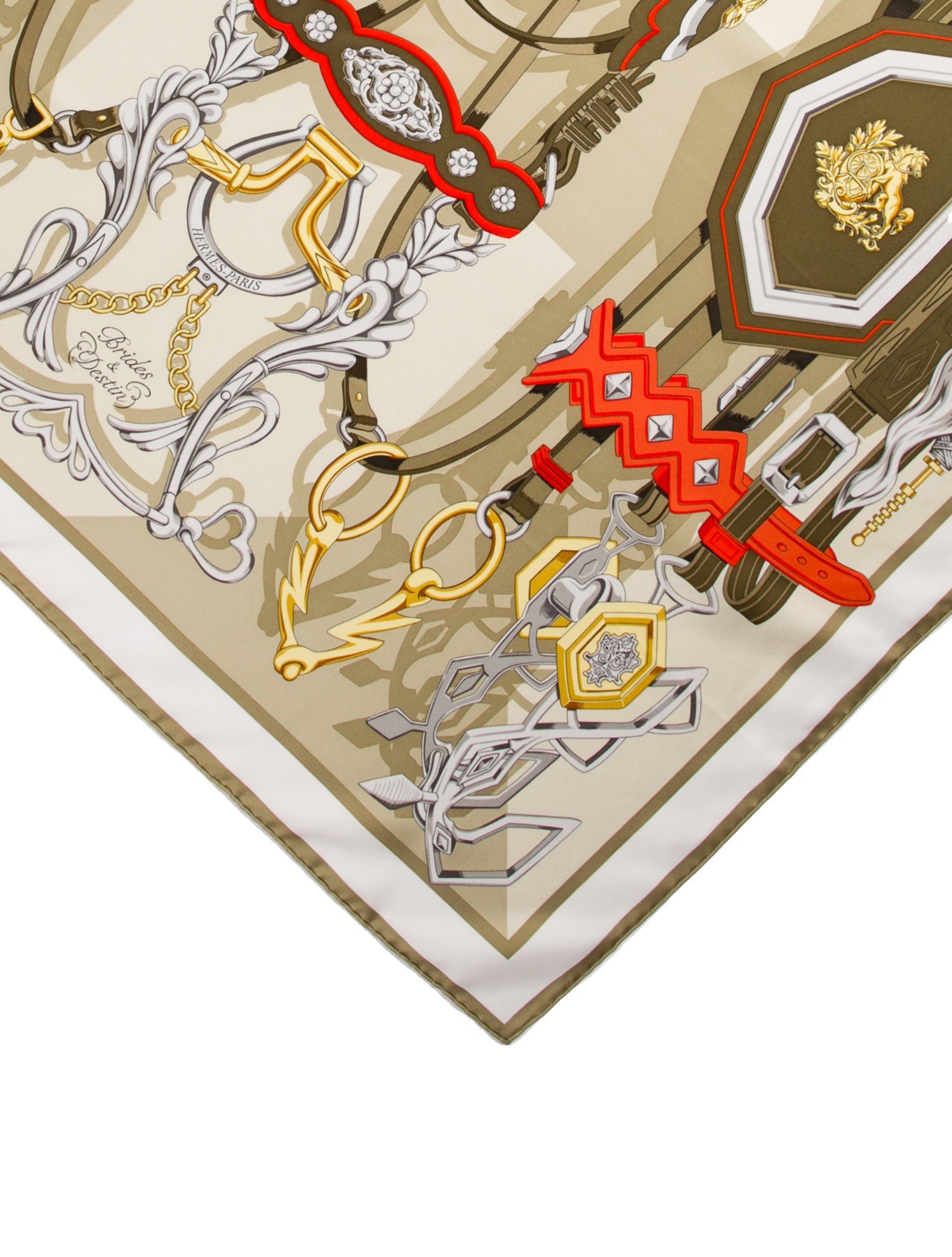 HERMES Carré 45 24 Brides et Chaines Brides et Chaines silk scarf beige main image 0