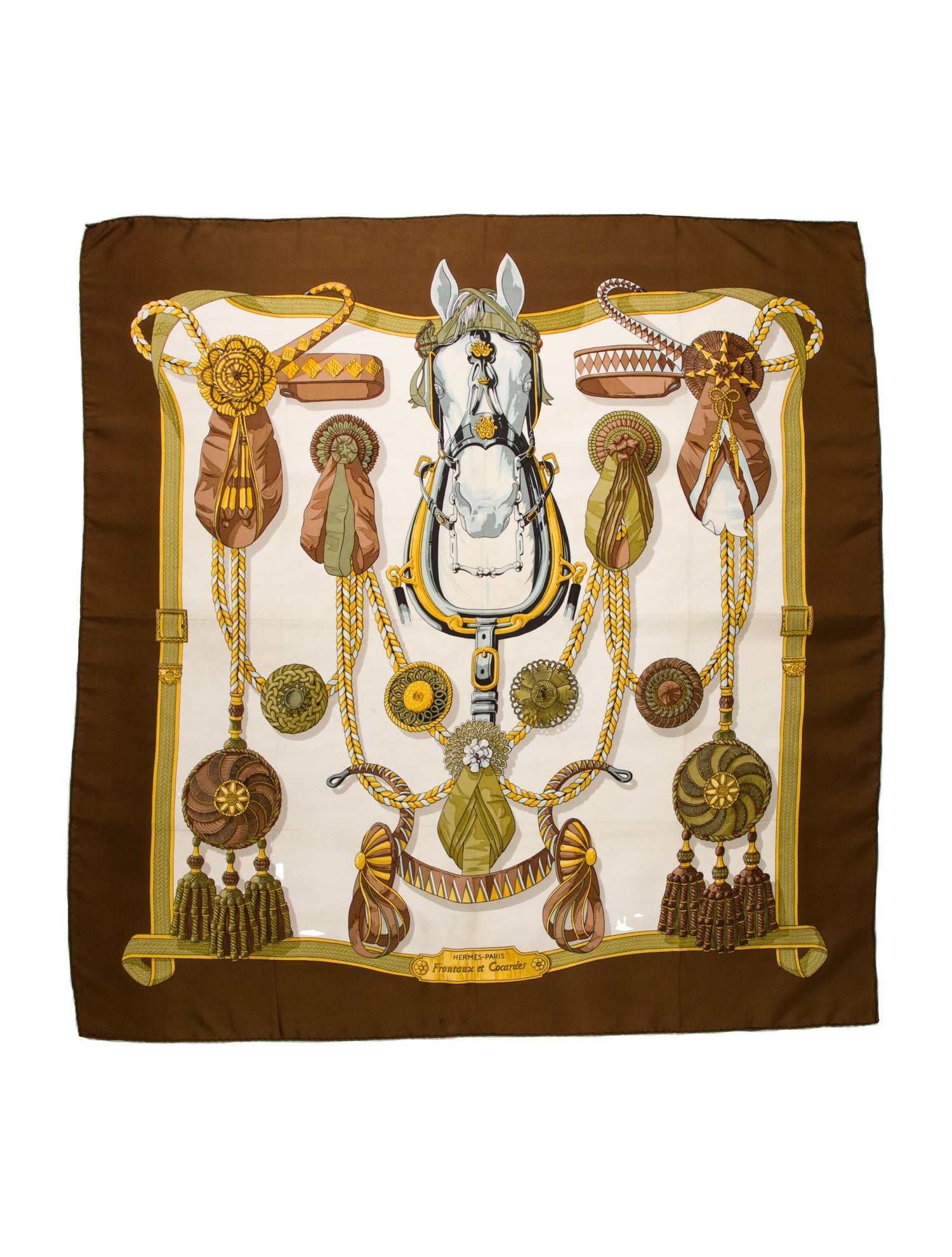 魅力的な et Frontaux Hermès Cocardes Scarves Neutrals - Scarf Silk 小物