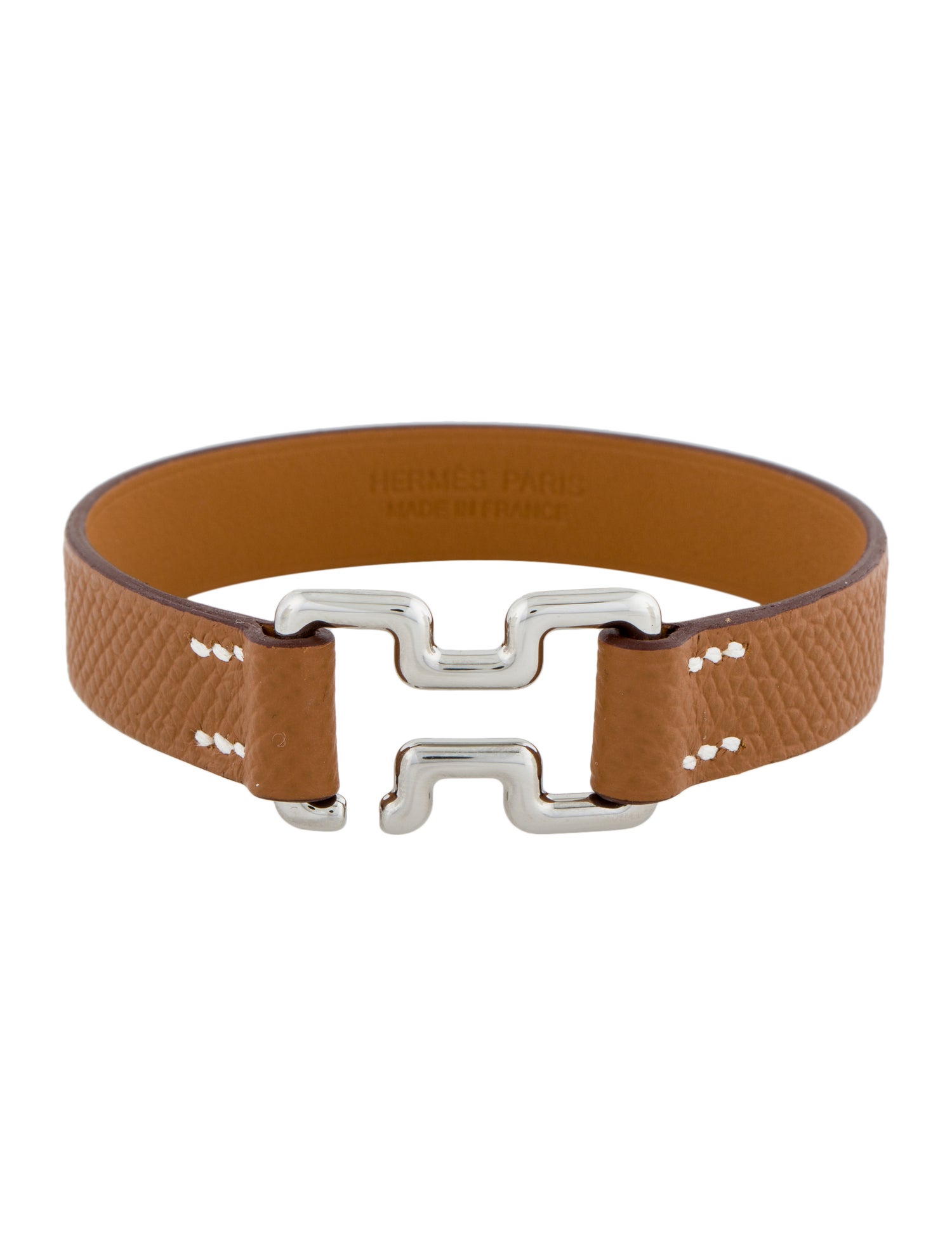 Hermès Leather Tonight Bracelet - Brown, Palladium-Plated