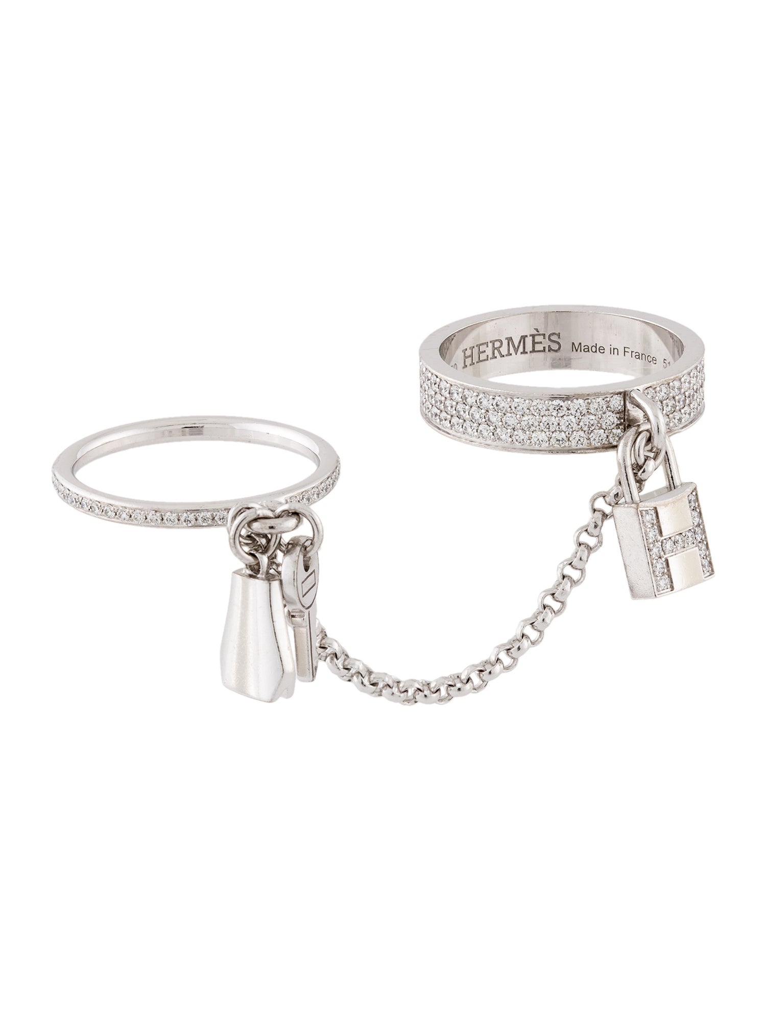 Hermès 18K Diamond Kelly Cadenas Double Ring - Rhodium