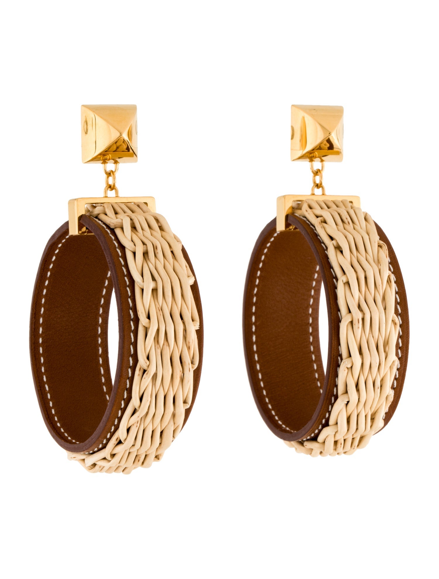 Hermès Medor Picnic Wickered Leather Hoop Earrings - Brown