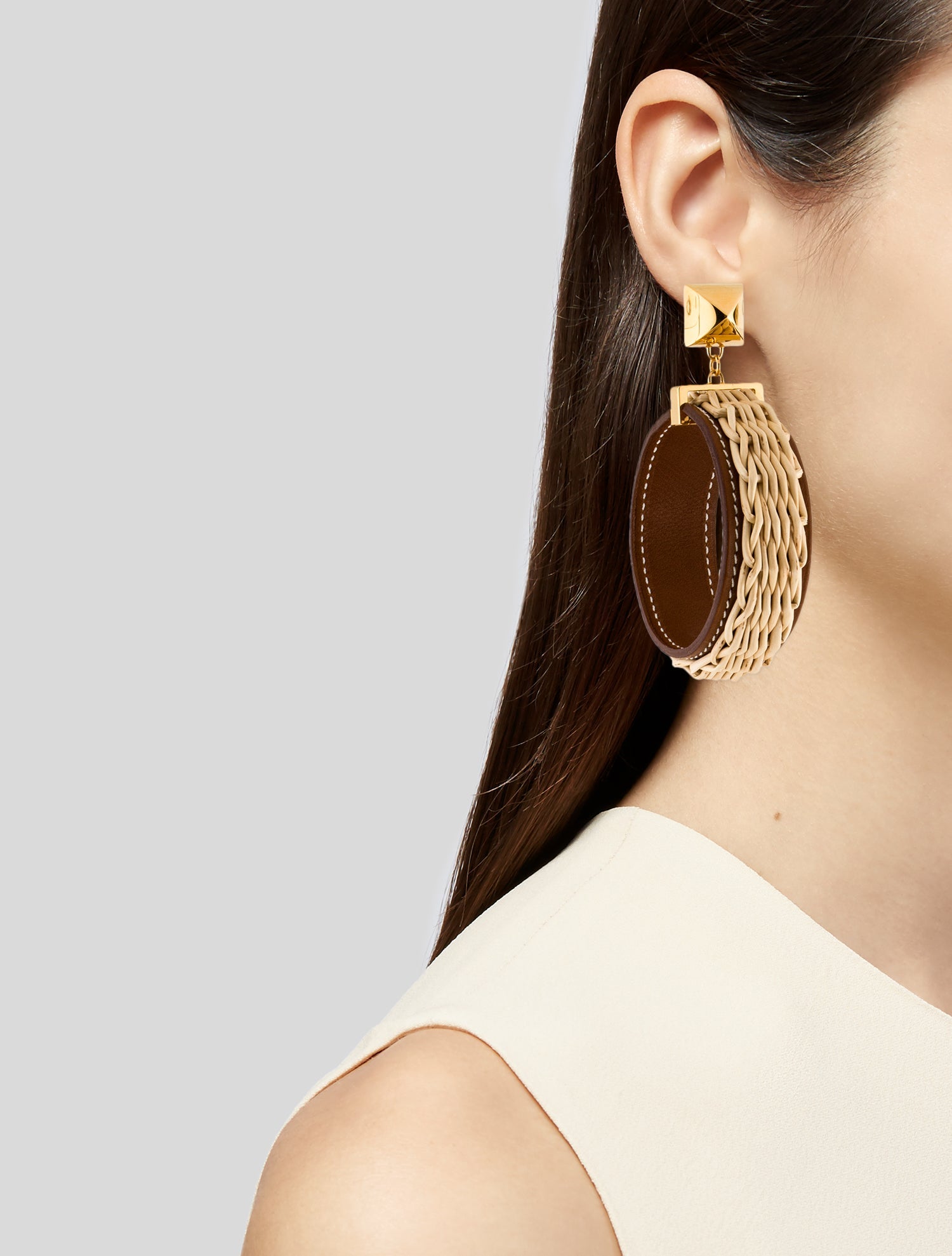 Hermès Medor Picnic Wickered Leather Hoop Earrings - Brown