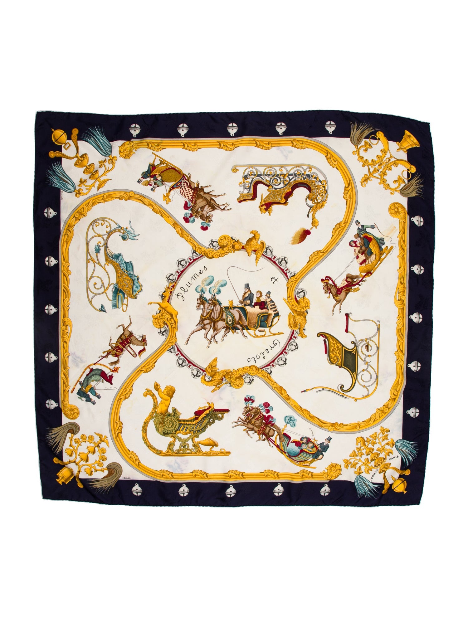 Hermès Plumes Et Grelots Jacquard Silk Scarf - Neutrals Scarves