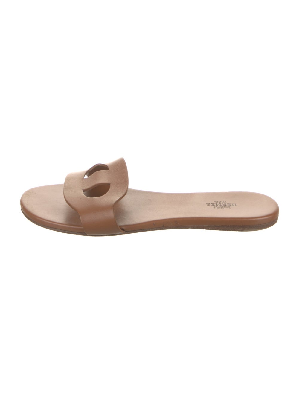 Hermès Lisboa Leather Slides Leather Slides Brown Sandals, Shoes