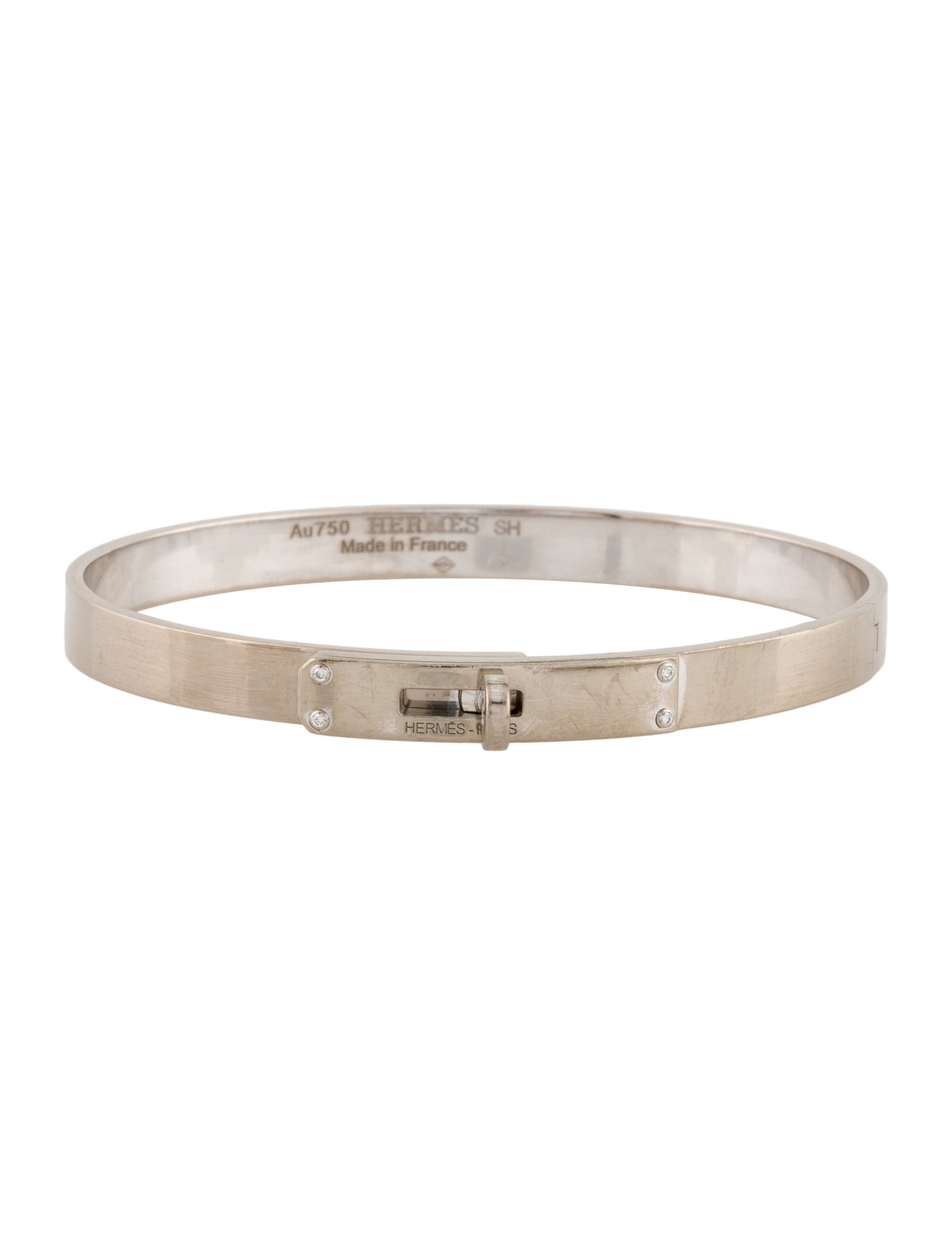 Hermès 18K Diamond Kelly Hinged Bangle Bracelet