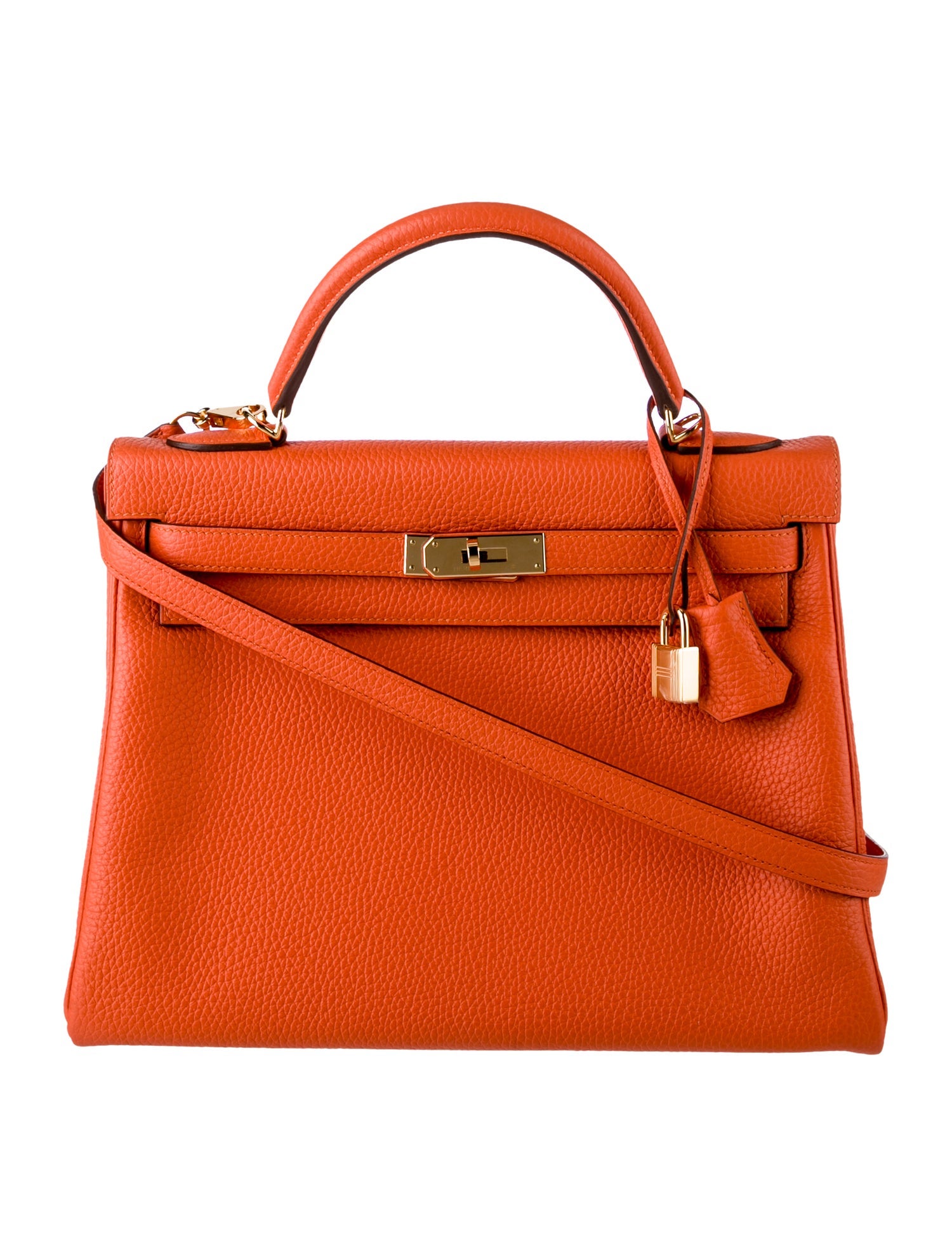 Hermès Clemence Kelly II Retourne 32 Orange Handle Bags, Handbags