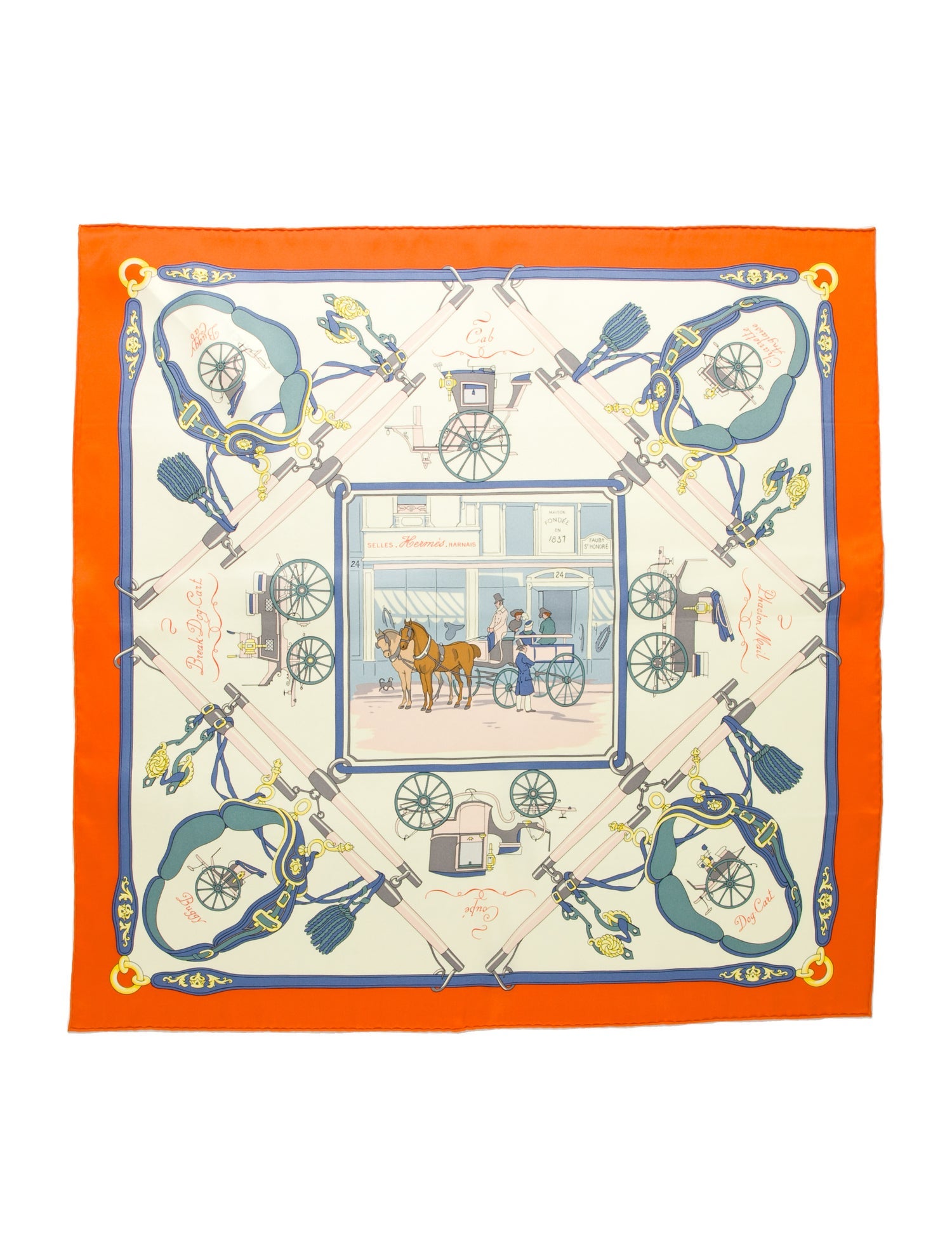 Hermès Palonniers Silk Scarf w/ Tags Orange Scarves, Accessories
