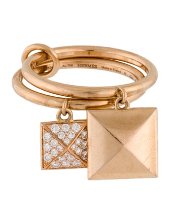 Hermès 18K Diamond Clou d'H Double Ring