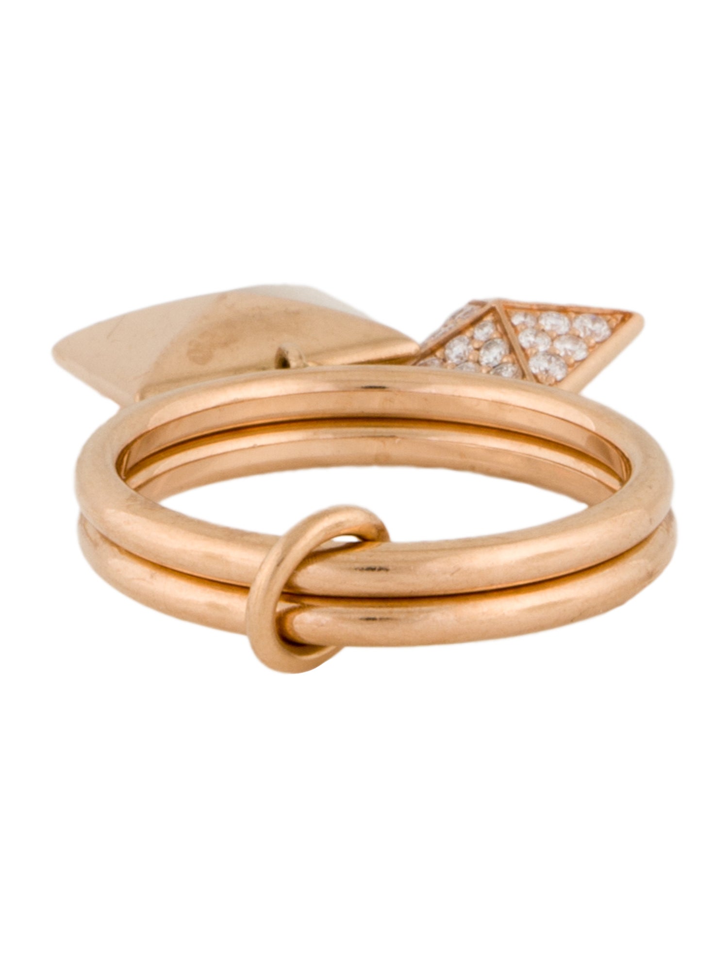 Hermès 18K Diamond Clou d'H Double Ring - 18K Rose Gold Band