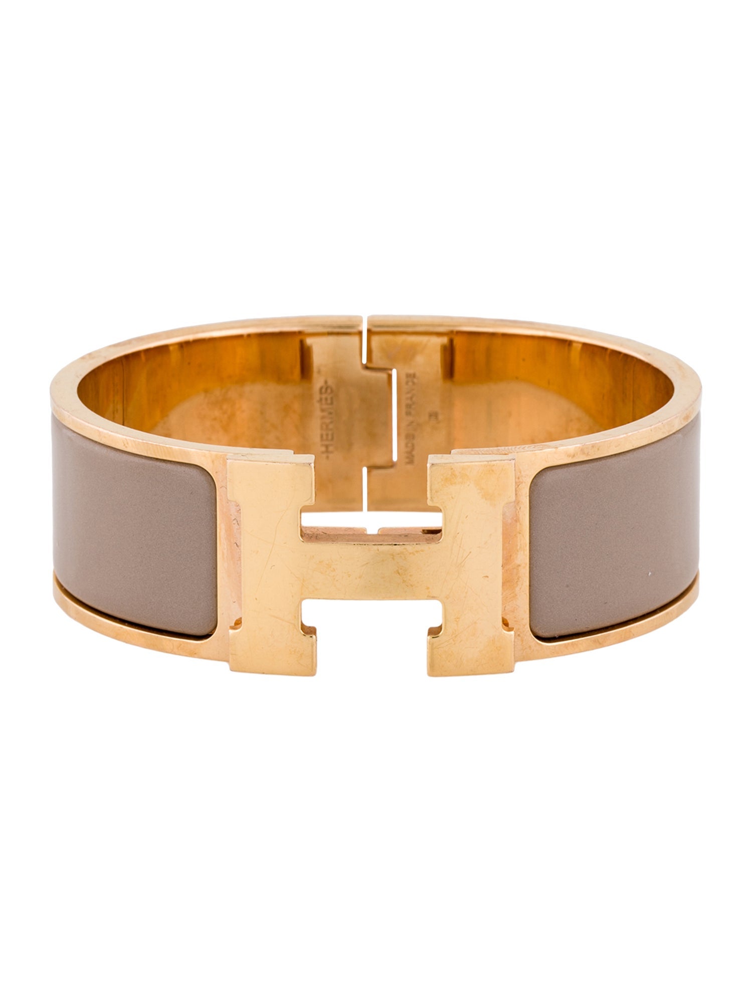 Hermès Clic Clac H Enamel Bangle Bracelet - Neutrals, 18K Yellow Gold ...