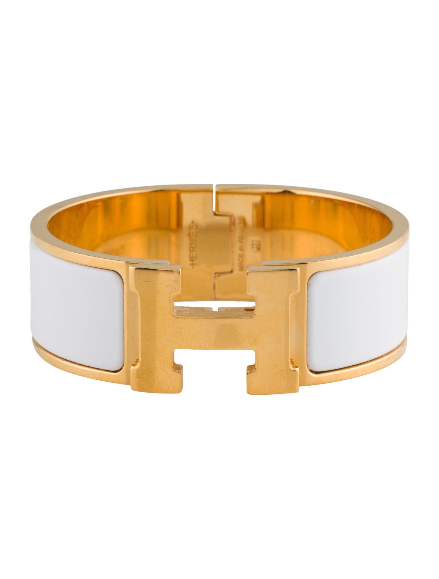 Hermès Clic Clac H Bracelet - White, 18K Yellow Gold-Plated Bangle ...