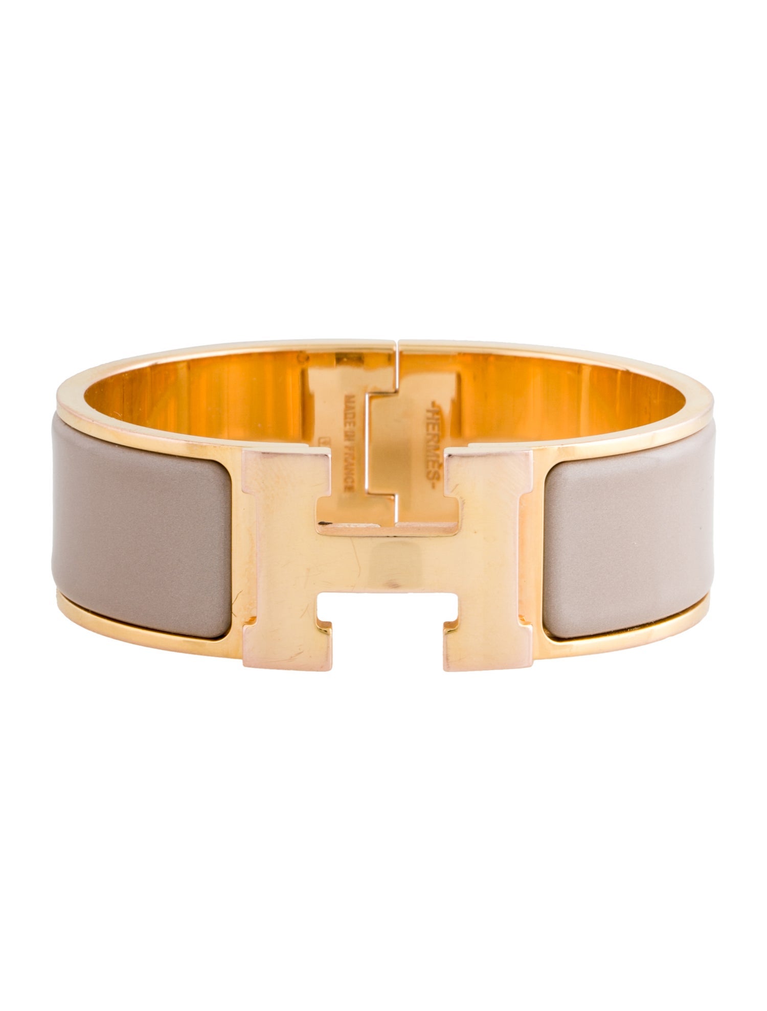 Hermès Clic Clac H Enamel Bangle Bracelet - Neutrals, 18K Yellow Gold ...