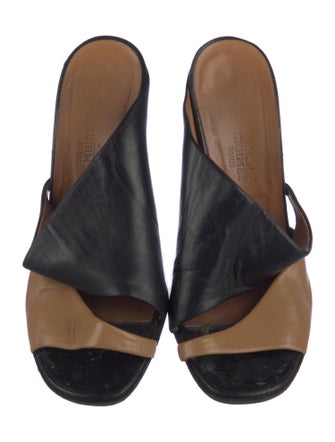 Hermès Leather Colorblock Pattern Slides
