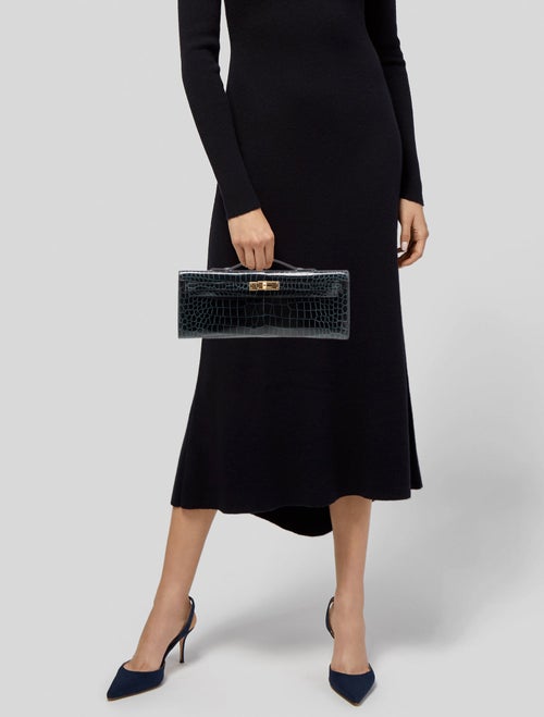 Hermès 2024 Shiny Porosus Crocodile Kelly Cut Pochette