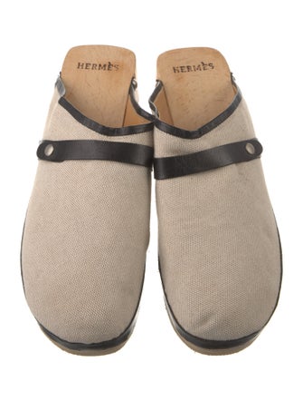 Hermès Canvas Leather Trim Embellishment Mules