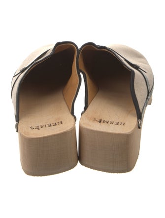 Hermès Canvas Leather Trim Embellishment Mules