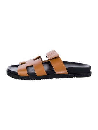 Hermès Chypre H Logo Leather Slides