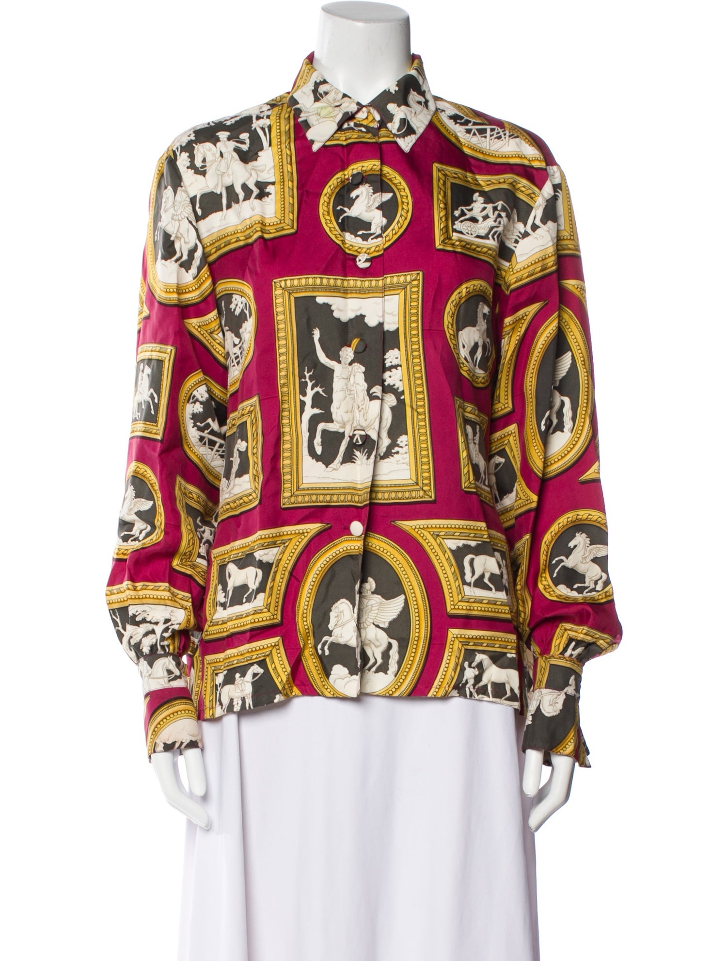 Hermès Silk Printed Button-Up Top