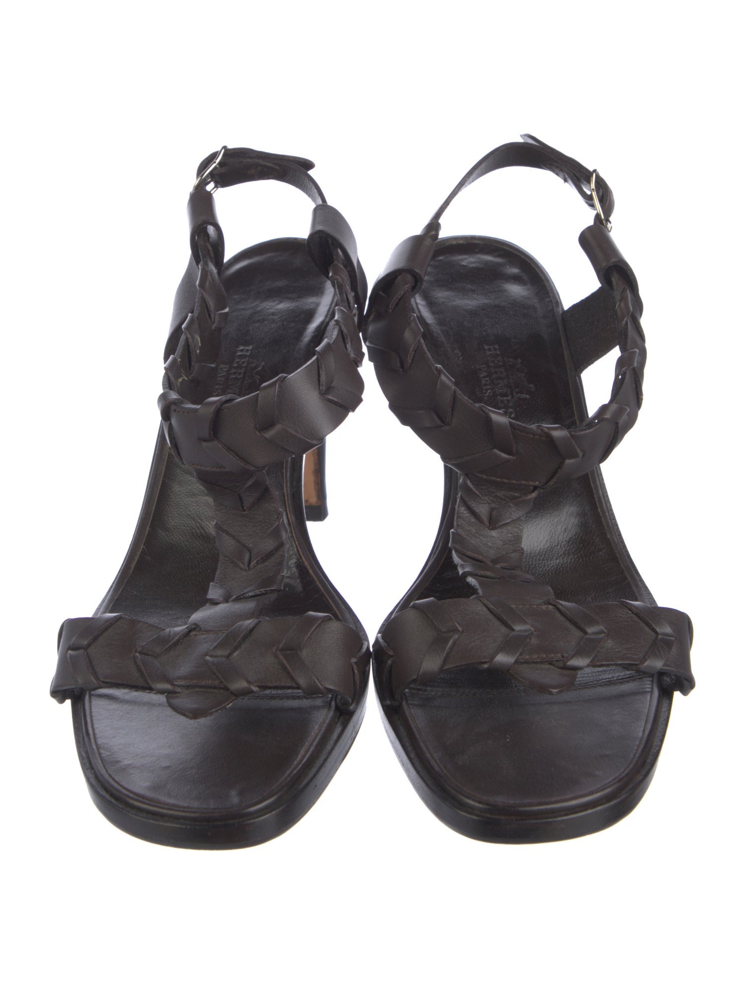 Hermès Leather Braided Accents Slingback Sandals