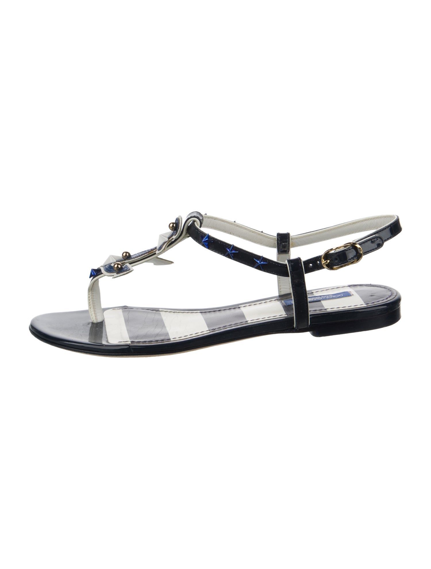 Dolce & Gabbana Leather Striped T-Strap Sandals