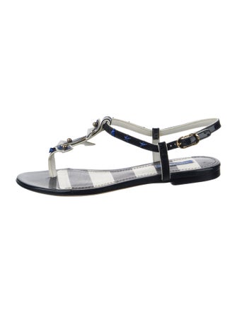 Dolce & Gabbana Leather Striped T-Strap Sandals
