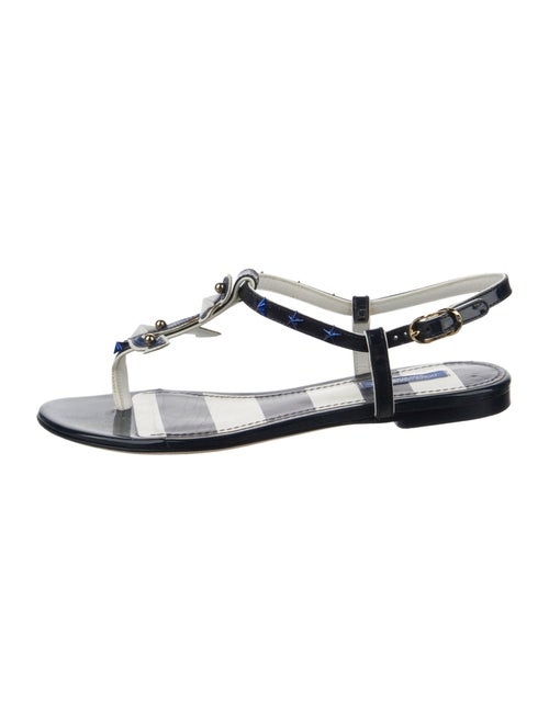 Dolce & Gabbana Leather Striped T-Strap Sandals