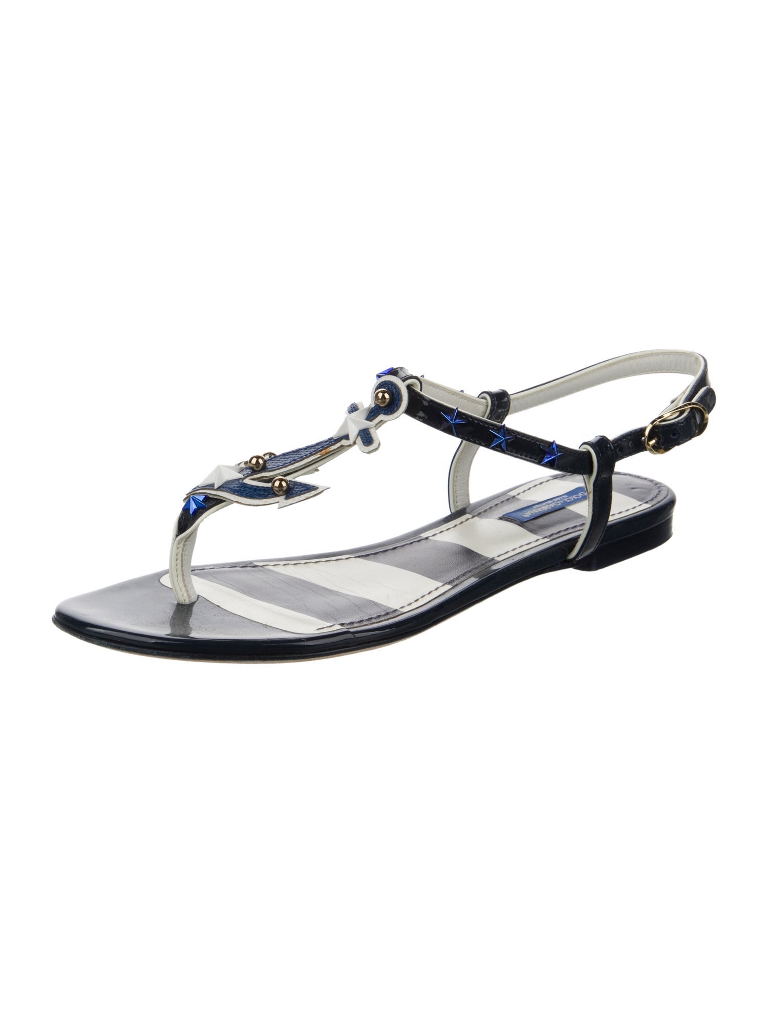Dolce & Gabbana Leather Striped T-Strap Sandals