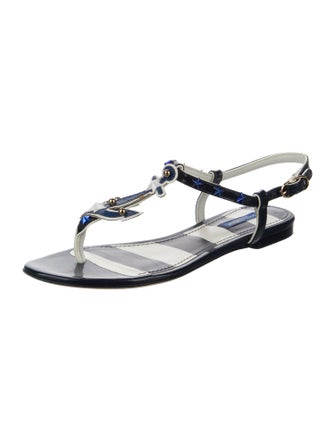 Dolce & Gabbana Leather Striped T-Strap Sandals