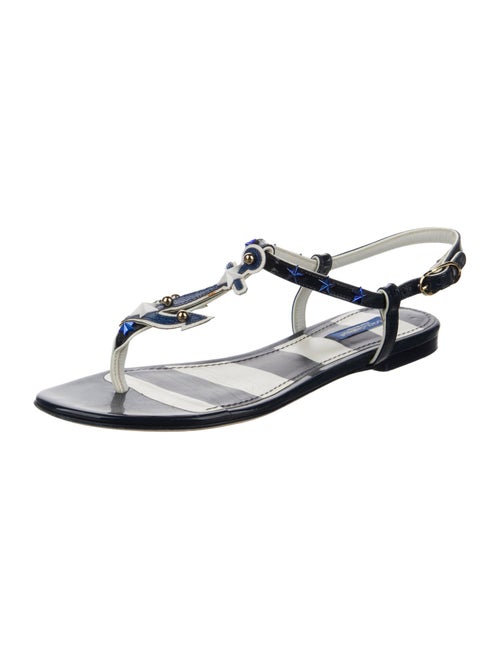 Dolce & Gabbana Leather Striped T-Strap Sandals