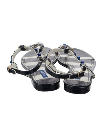 Dolce & Gabbana Leather Striped T-Strap Sandals