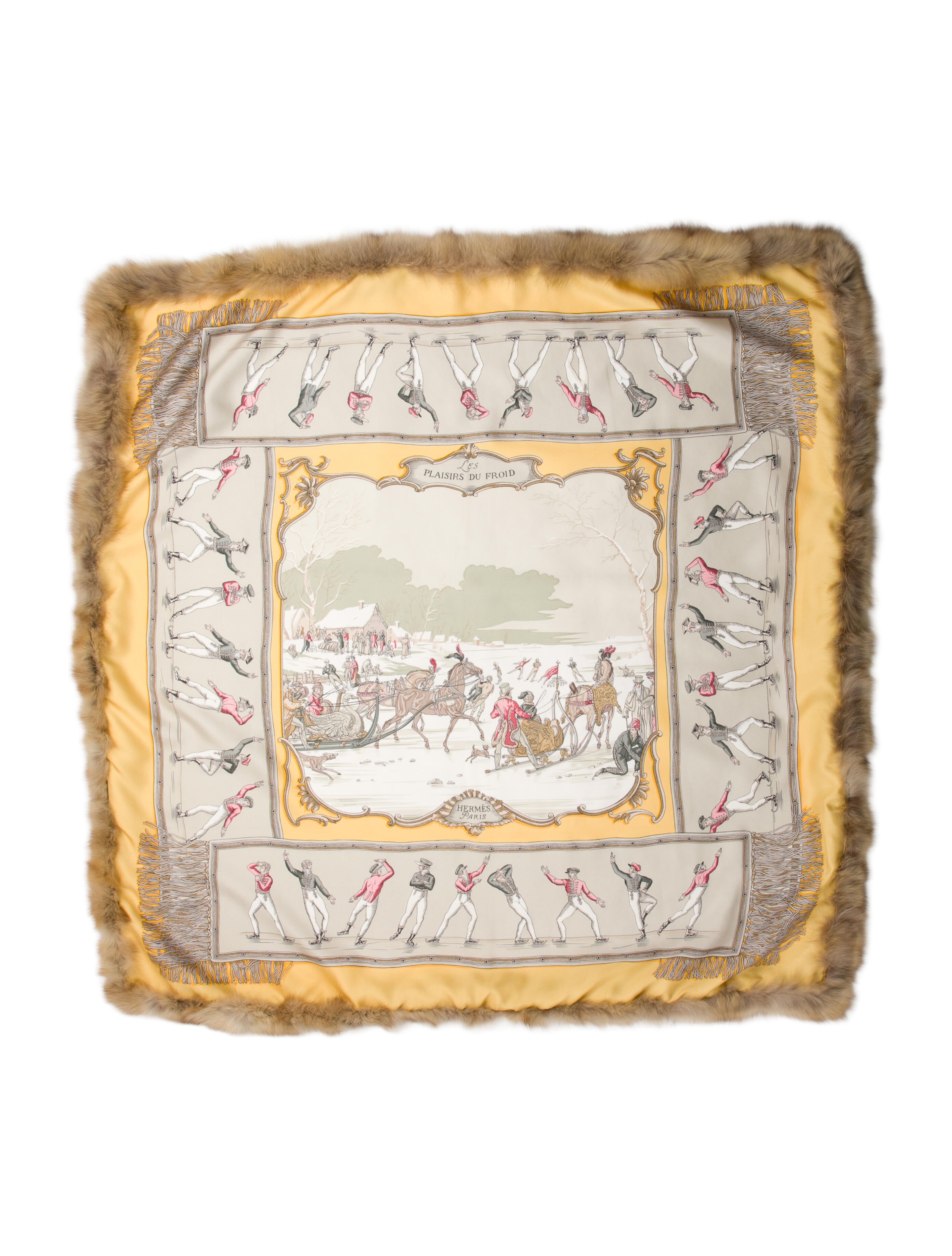 Hermès Fur-Trimmed Les Plaisirs Du Froid Silk Scarf