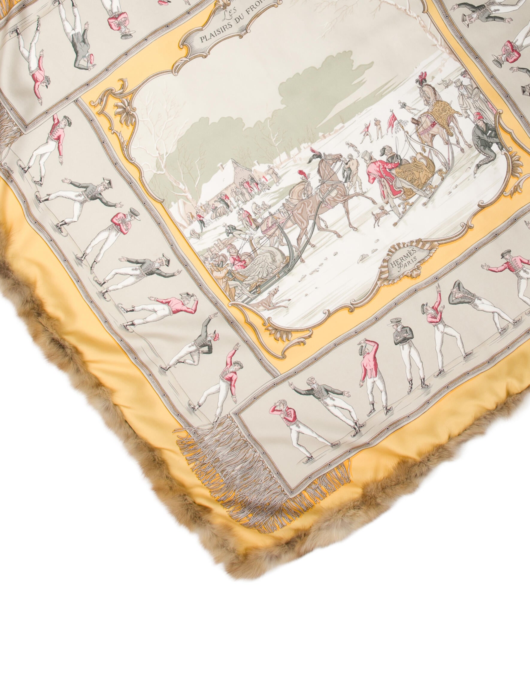 Hermès Fur-Trimmed Les Plaisirs Du Froid Silk Scarf