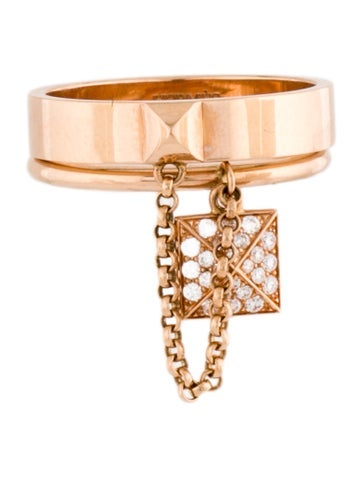 Hermès Band 18K Diamond Clou d'H Double Ring 55 | 7.25