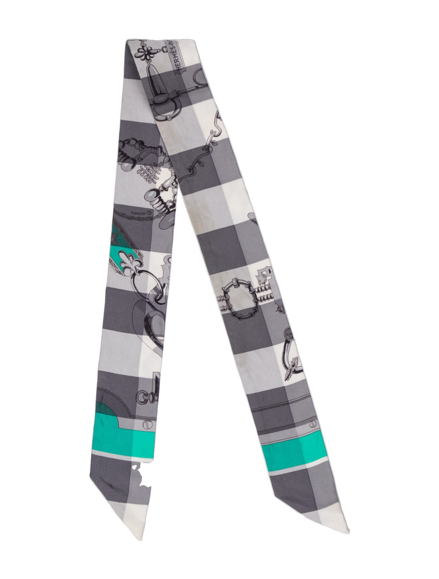 Hermès Mors et Gourmettes Vichy Silk Twilly Scarf