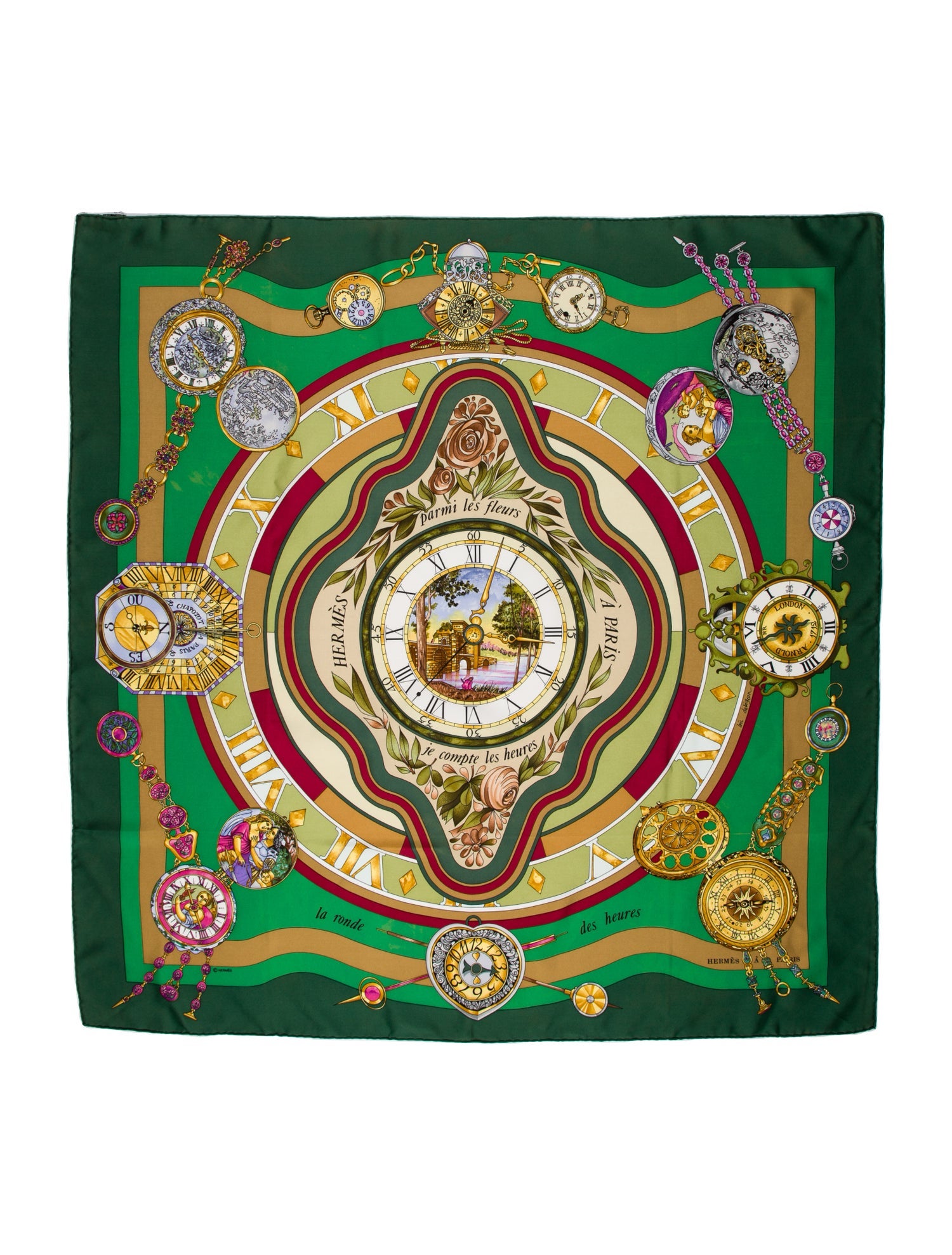 Hermès Parmi les Fleurs, Je Compte les Heures Silk Scarf