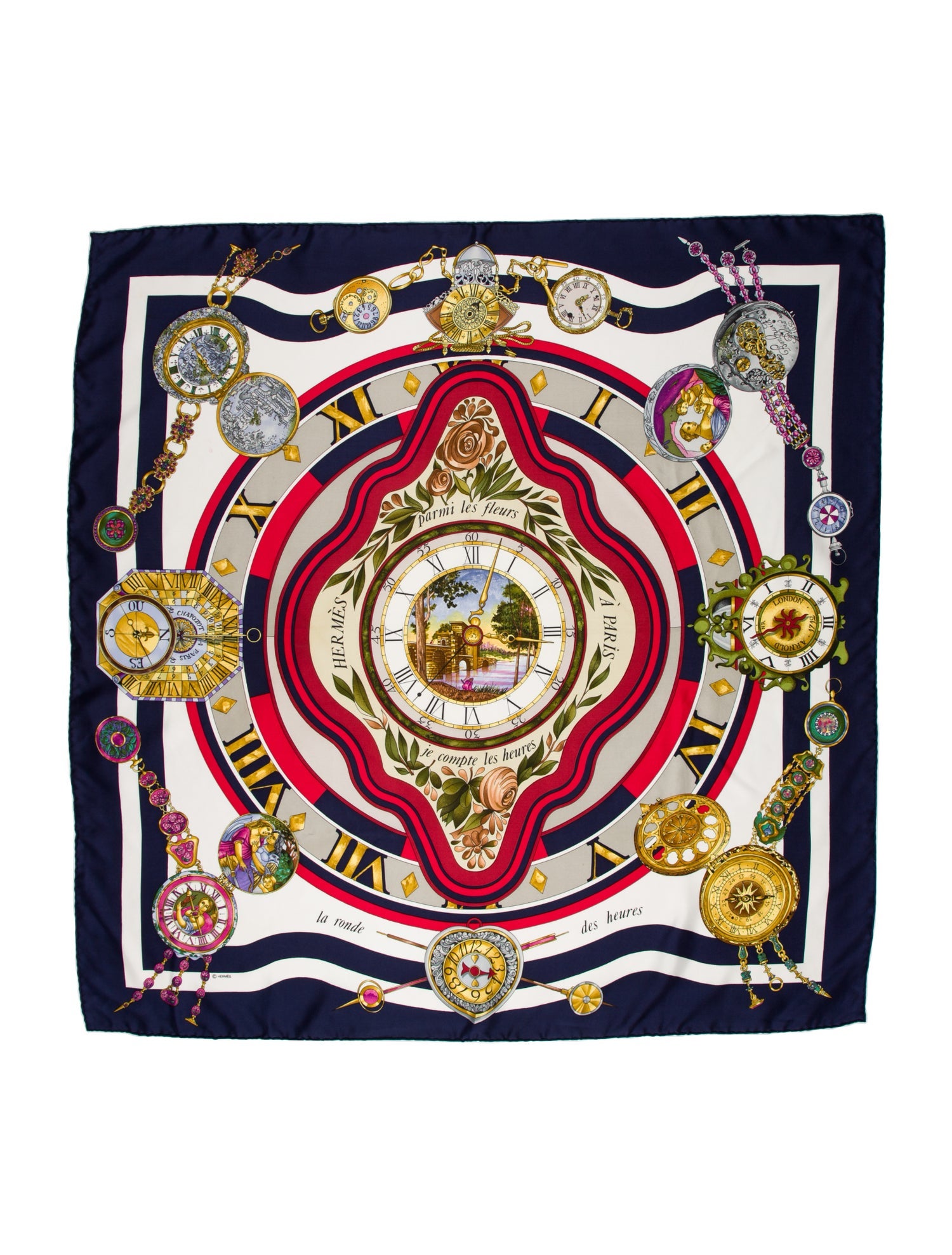 Hermès Parmi les Fleurs, Je Compte les Heures Silk Scarf