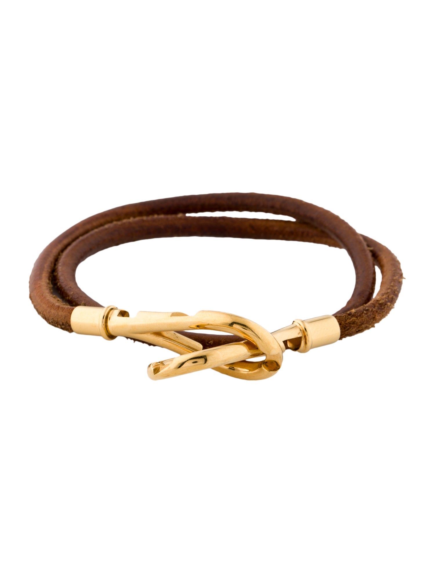 Hermès Leather Atame Double Tour Wrap Bracelet - Brown, 18K