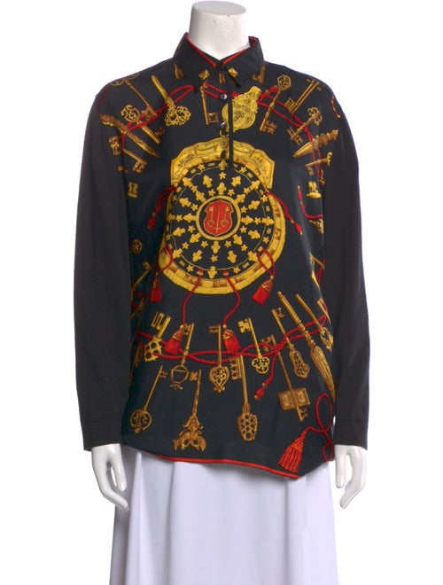 Hermès Silk Printed Button-Up Top