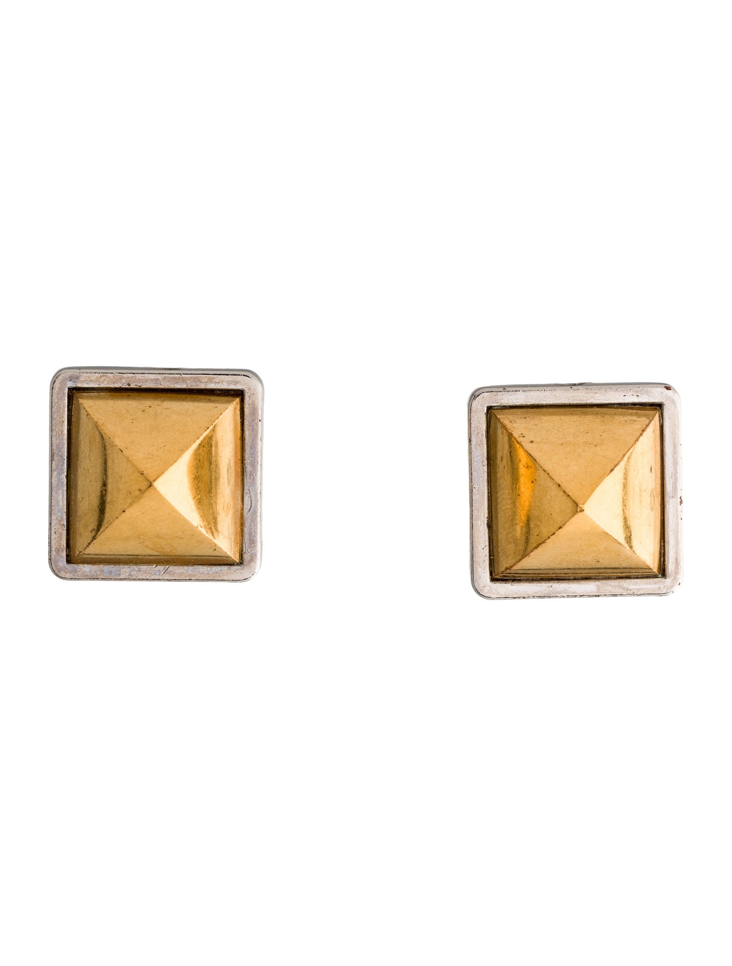 Hermès Vintage Two-Tone Médor Pyramid Clip-On Earrings