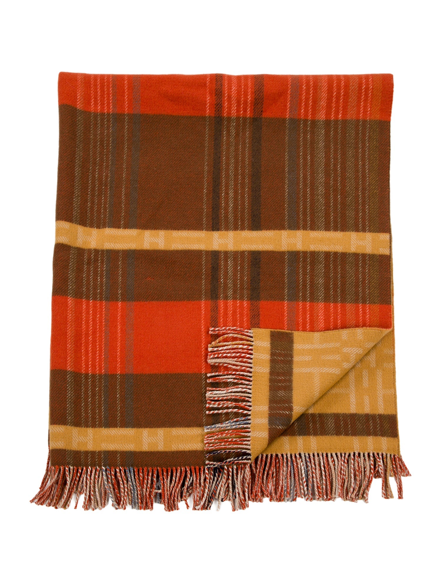 Hermès Wool Plaid Fringe Throw Blanket