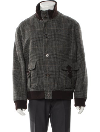 Hermès Wool Plaid Print Puffer Coat