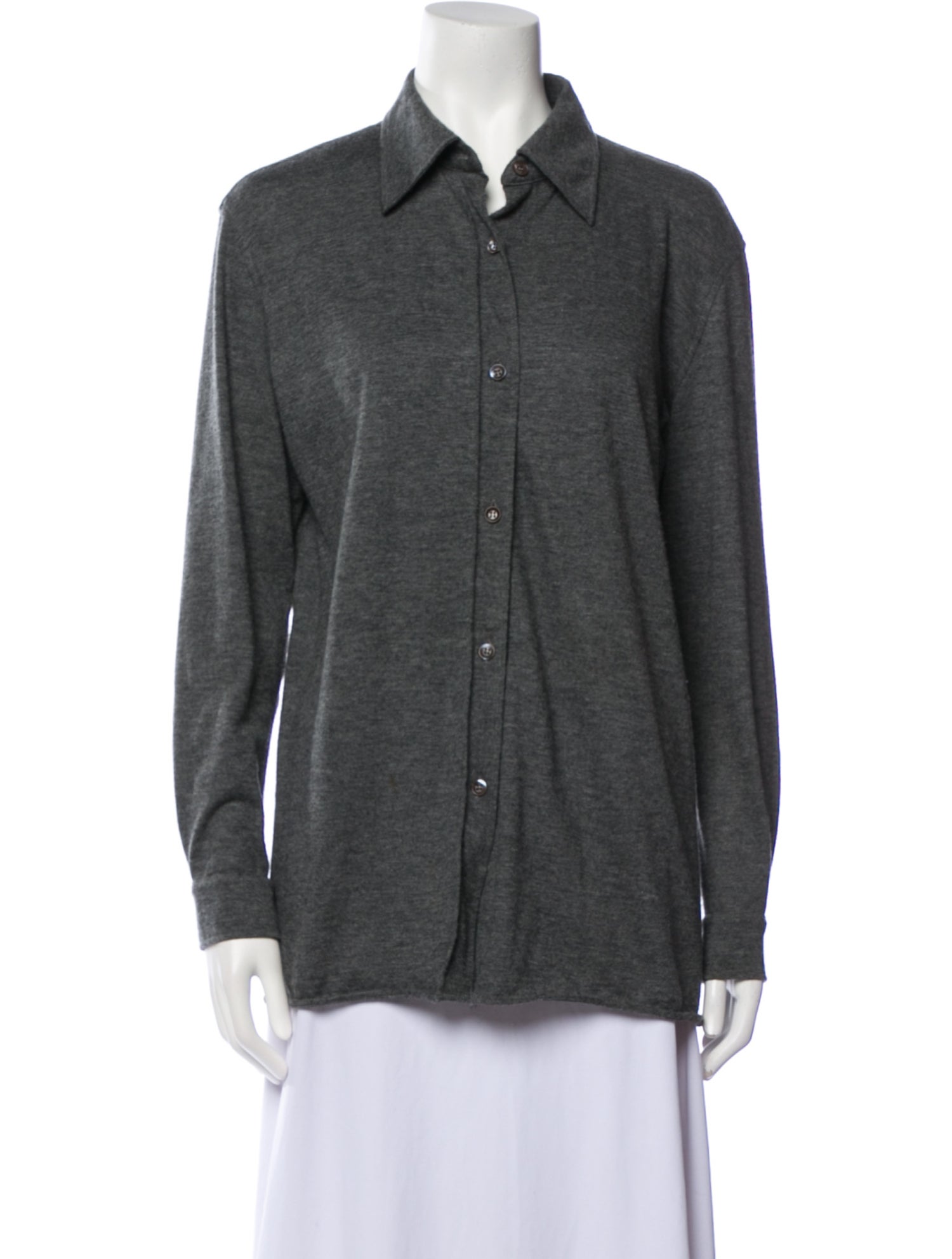 Hermès Cashmere Long Sleeve Button-Up Top