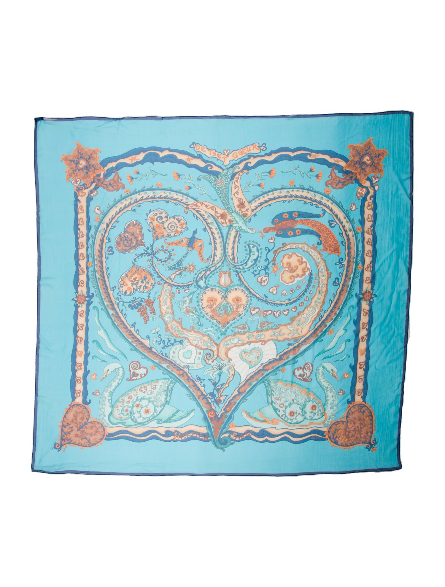 Hermès De Tout Coeur Mousseline Silk Shawl