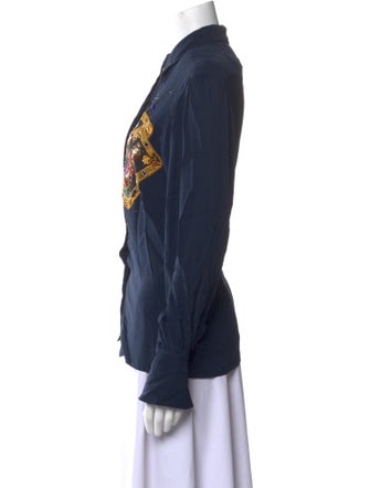 Hermès Silk Graphic Print Button-Up Top