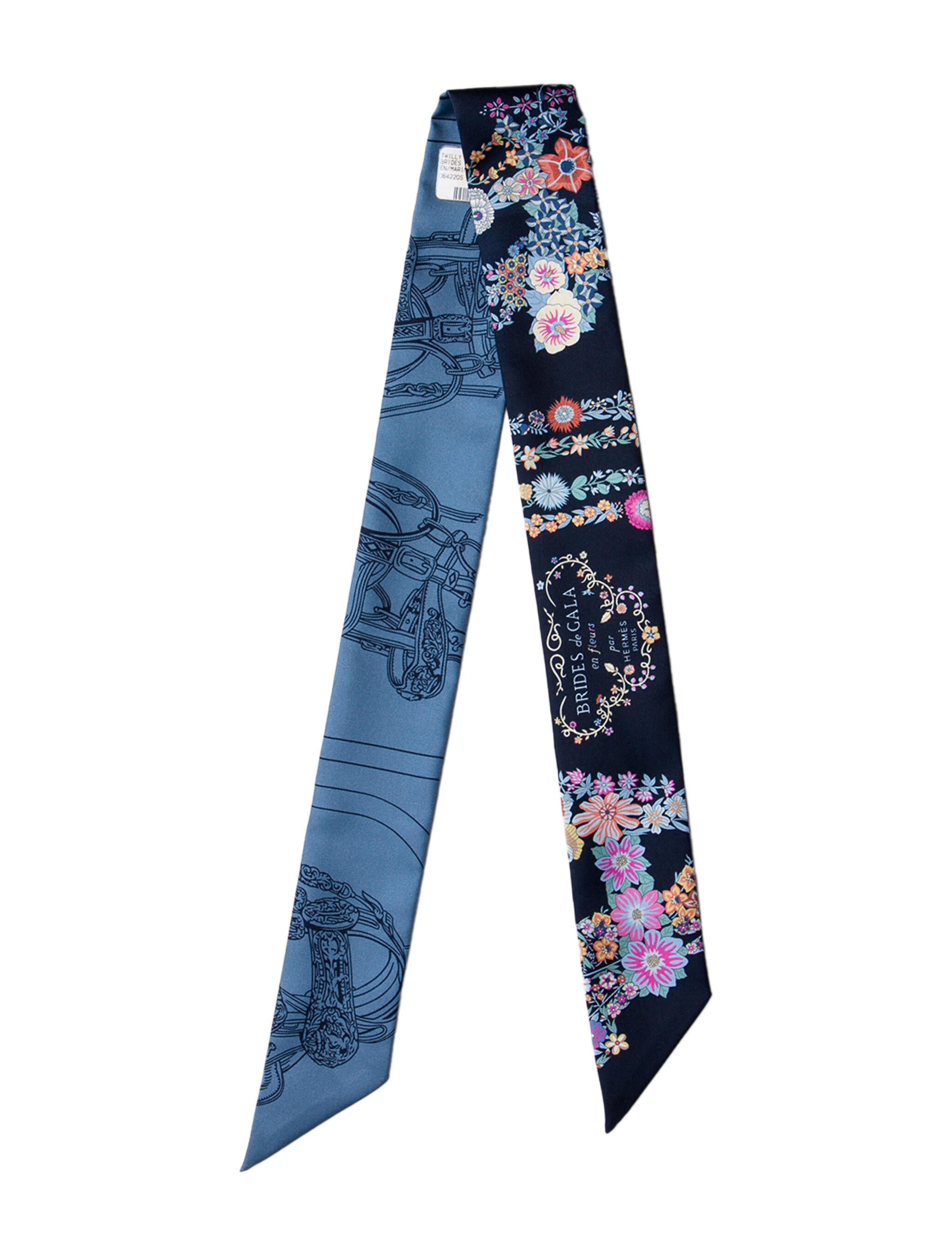 Hermès Au Pays des Oiseaux Fleurs Silk Twilly Scarf - Blue